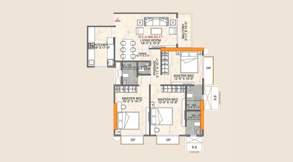One-Vara-Floor-Plan-3 BHK-966 Sqft